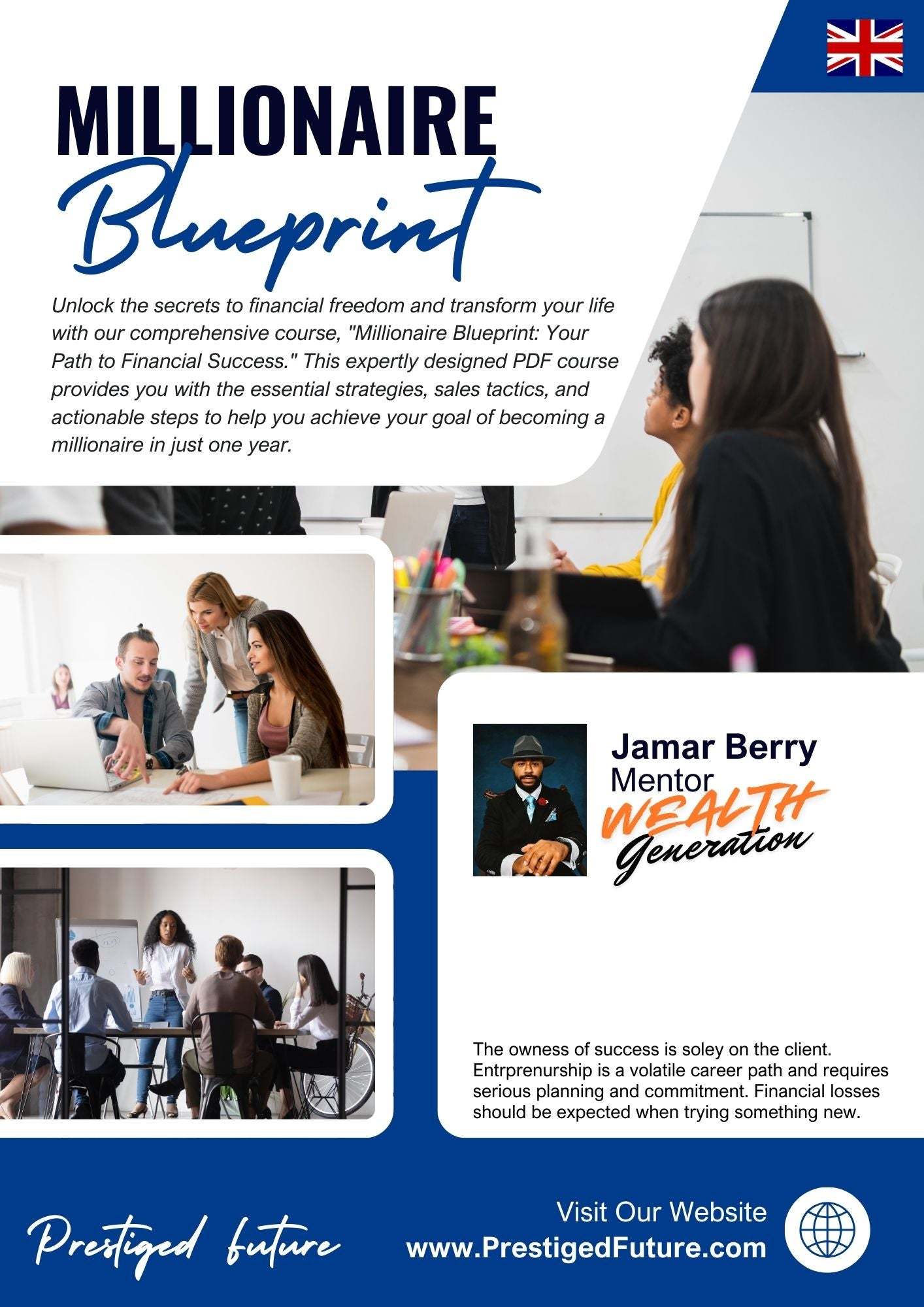 Millionaire Blueprint short course digital PDF on wealth growth strategies with zero refund policy.